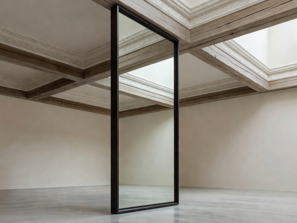 Detail of a mirror's proportion against a high ceiling