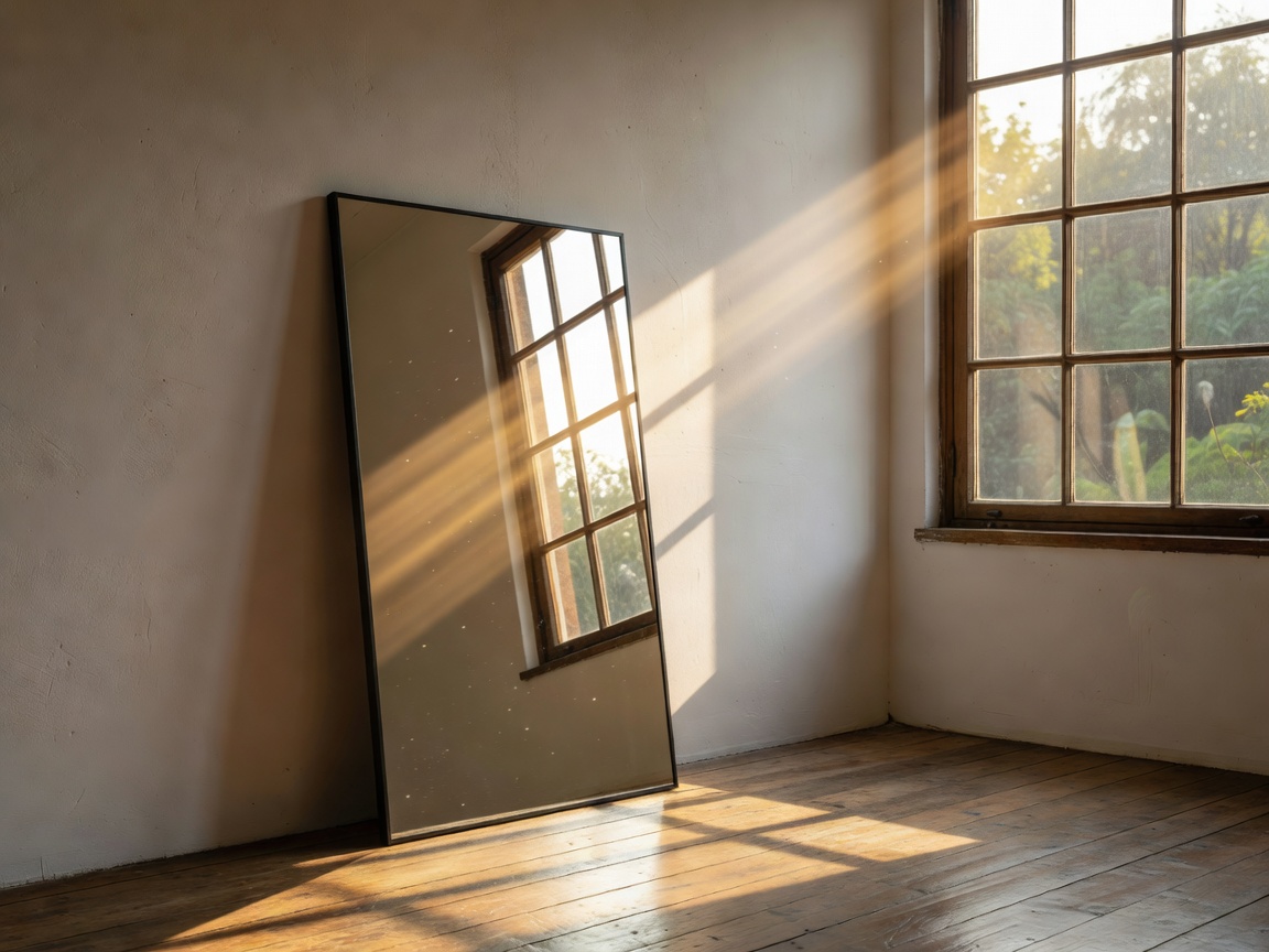 Mirror perfectly placed to reflect a window's light